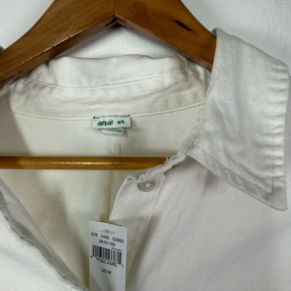 Aerie White Cotton Oversized Raw Hem Button Down Shirt - Picture 2 of 6